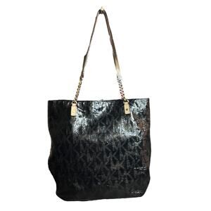 Michael Kors Jet Set Chain Tote Bag Black MK Patent Leather Shoulder Purse